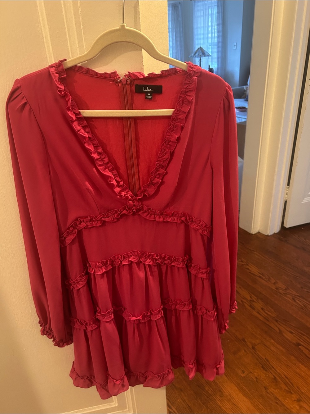 Simply darling magenta ruffled long sleeve mini dress Lulus Size medium
